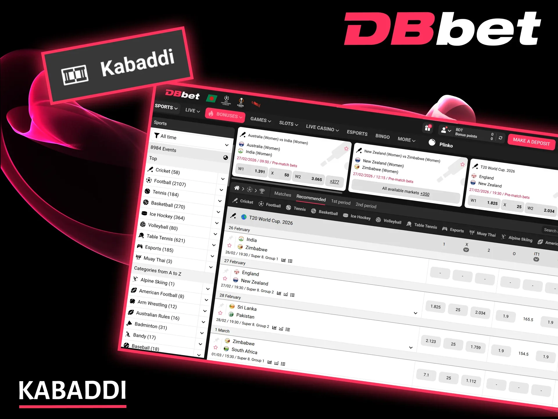 Place your bets on professional kabaddi leagues and matches with trusted bookmaker DBbet.