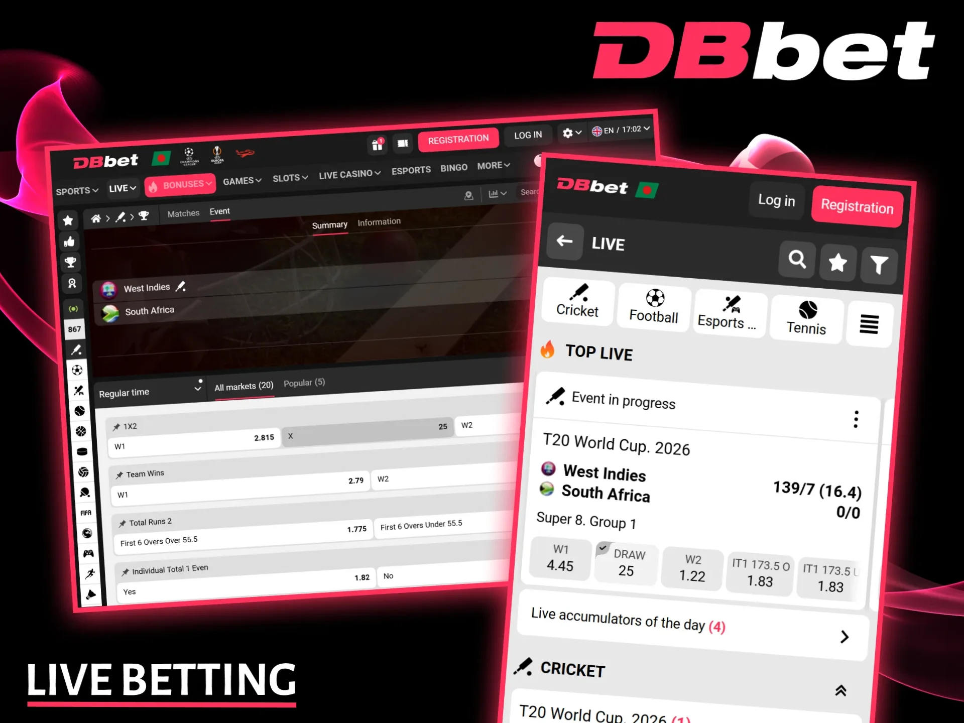 Live betting will bring you unforgettable pleasure at DBbet bookmaker.