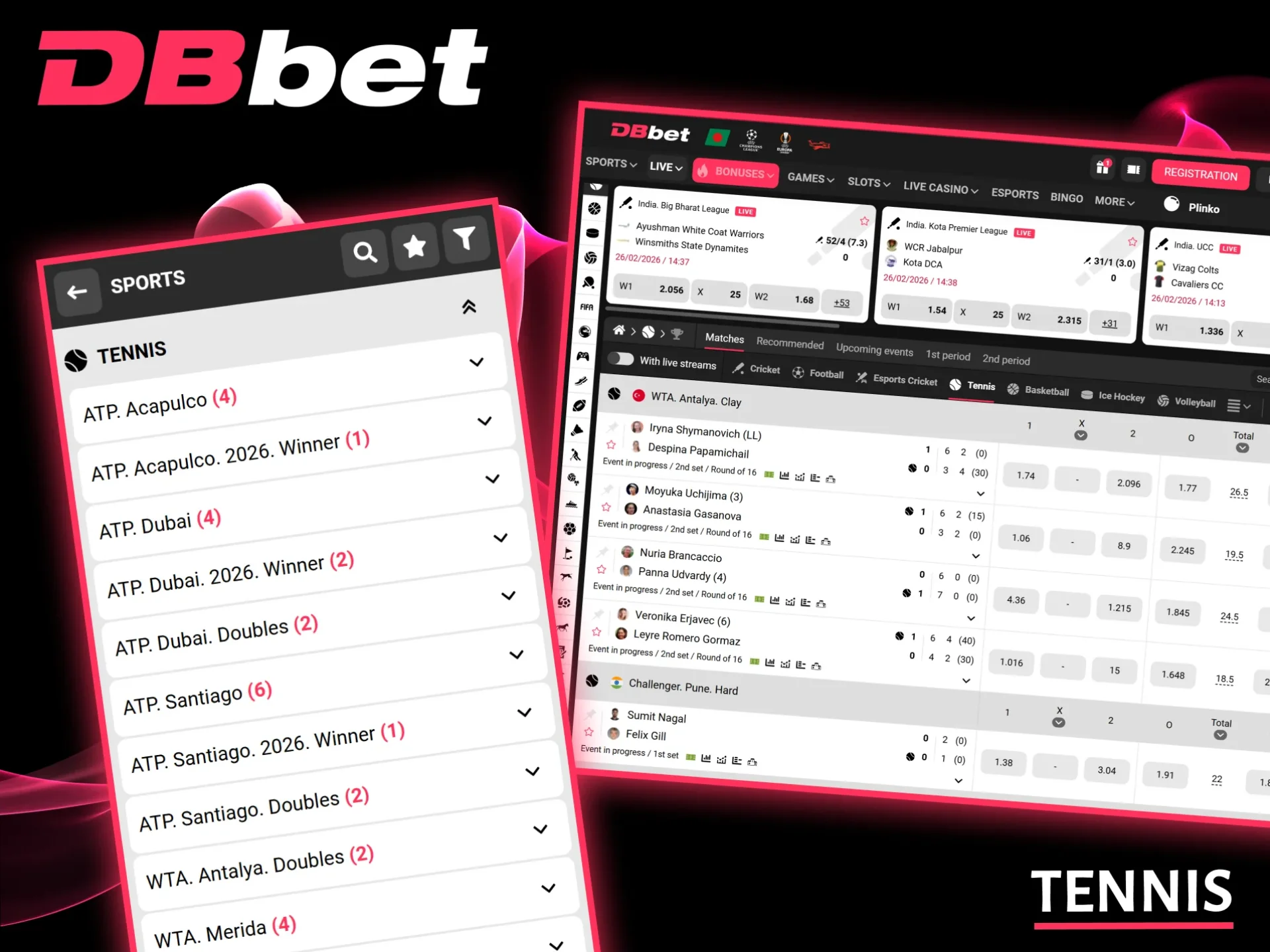 Get the best tennis betting odds at DBbet.