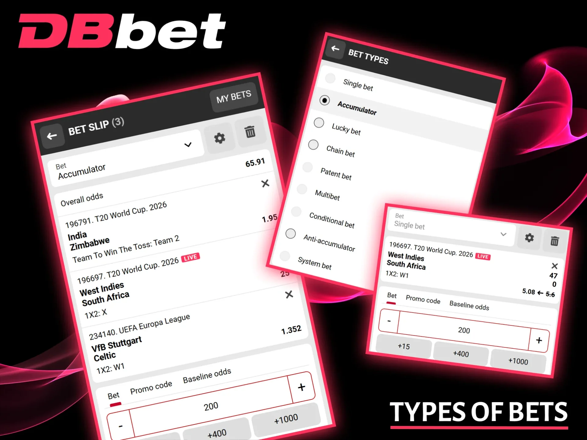 Explore the various types of sports betting available to DBbet bookmaker users.
