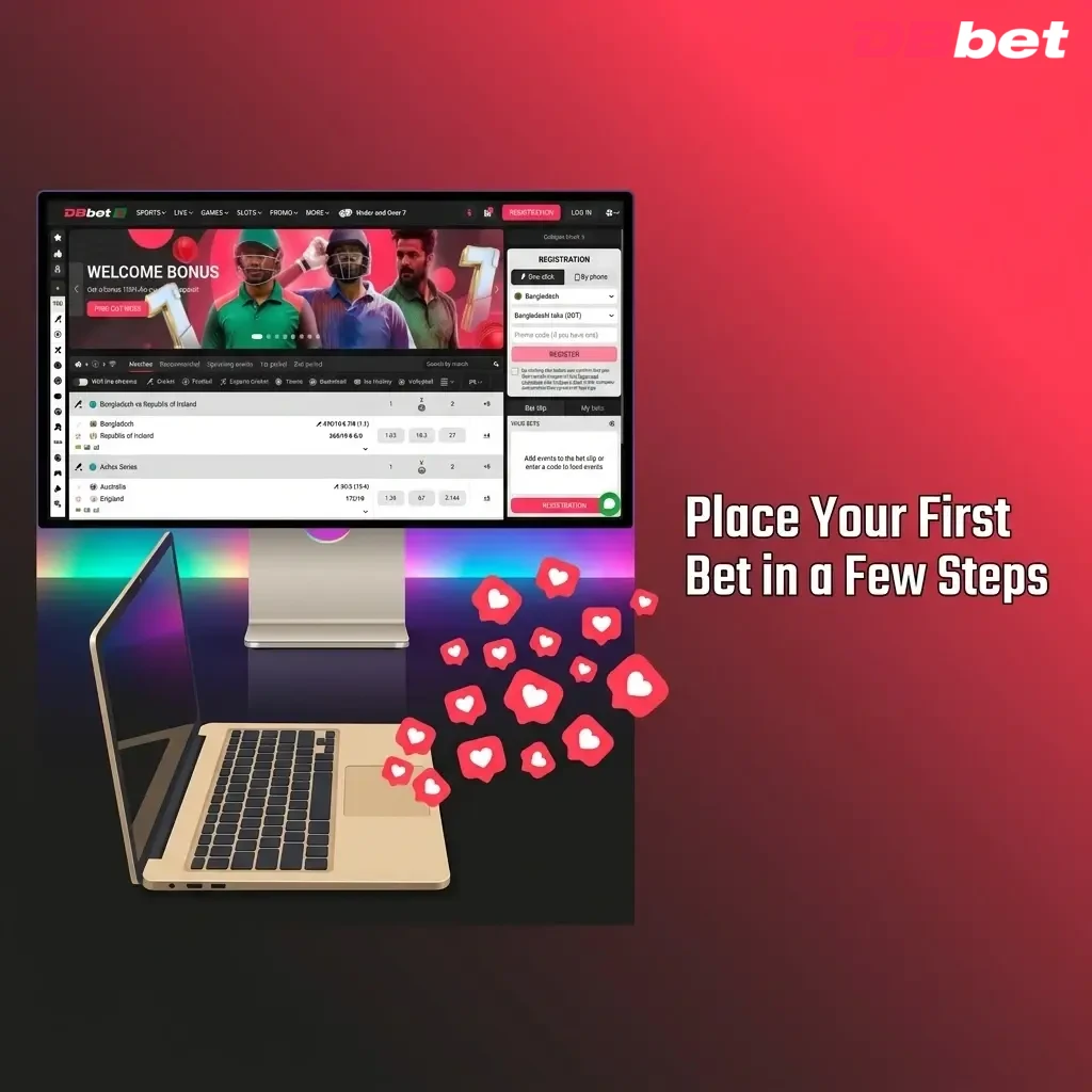 Steps to place your first bet on DBBet: sign up, deposit via Bkash or Nagad, select sport, pick odds, confirm bet