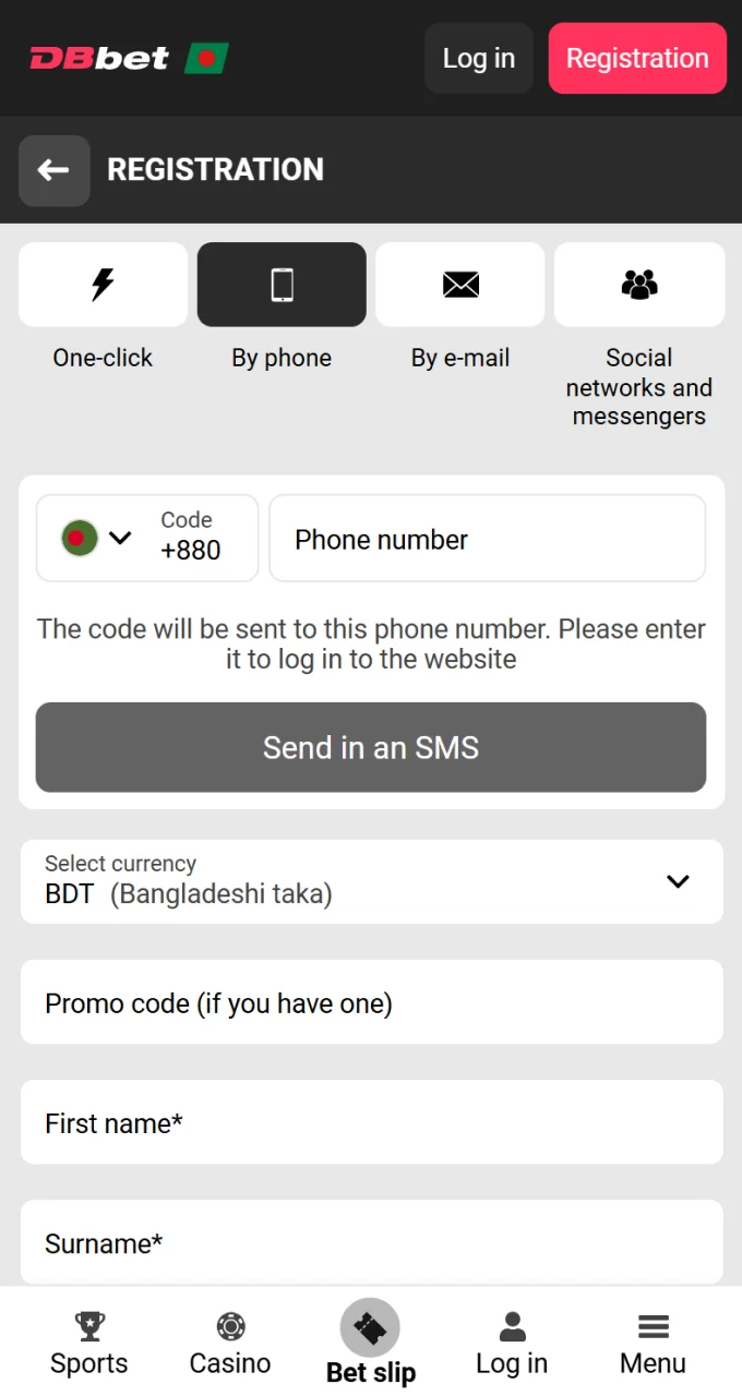 Complete the DBbet registration form to create an account and enter the promo code.